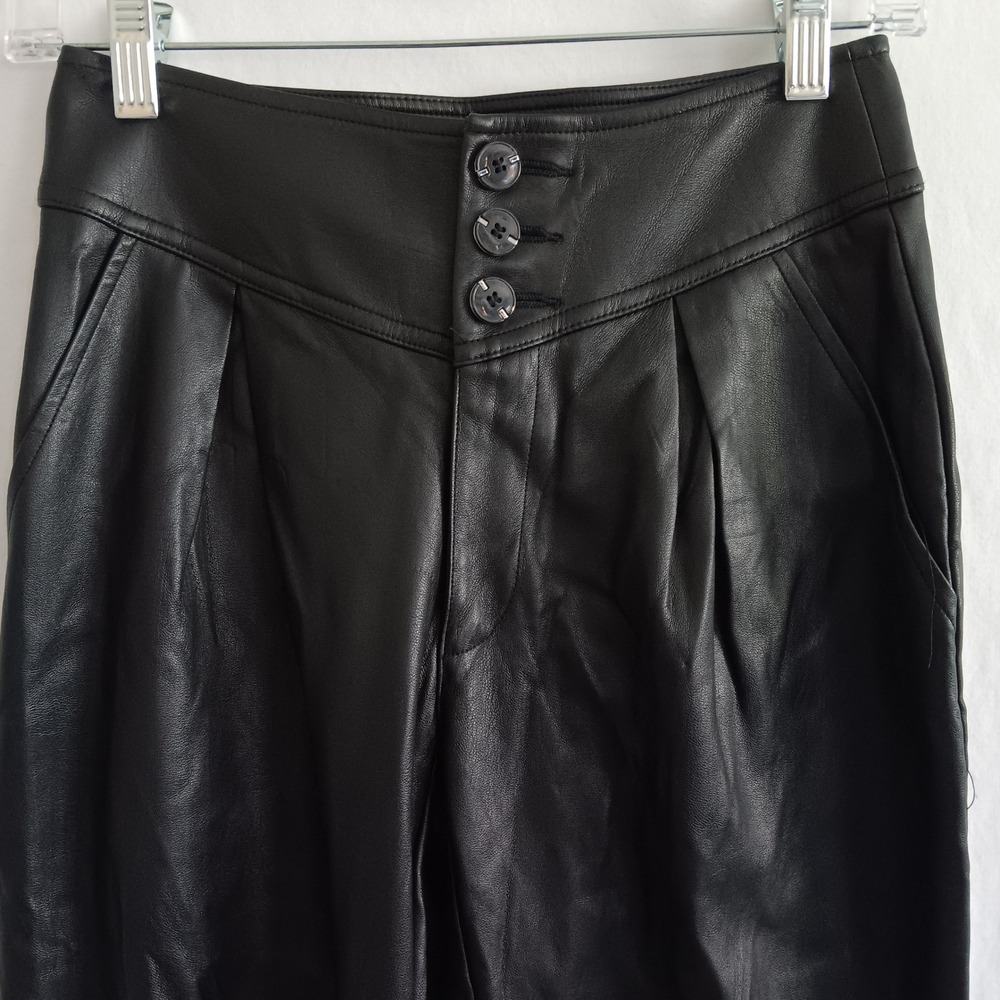 INC International Concepts Faux Leather Pants Women 00 Black Pleated Tapered Leg
